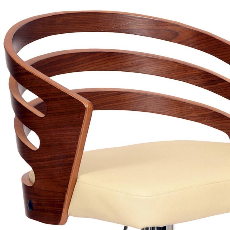 25" Adjustable Height Swivel Kitchen Bar Stool with Cream Faux Leather Seat and Walnut Wood Backrest - 44"H x 19"W x 19"D