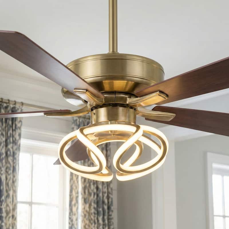 52" Modern Gold Dimmable LED Smart Ceiling Fan with Light and Remote, App Control