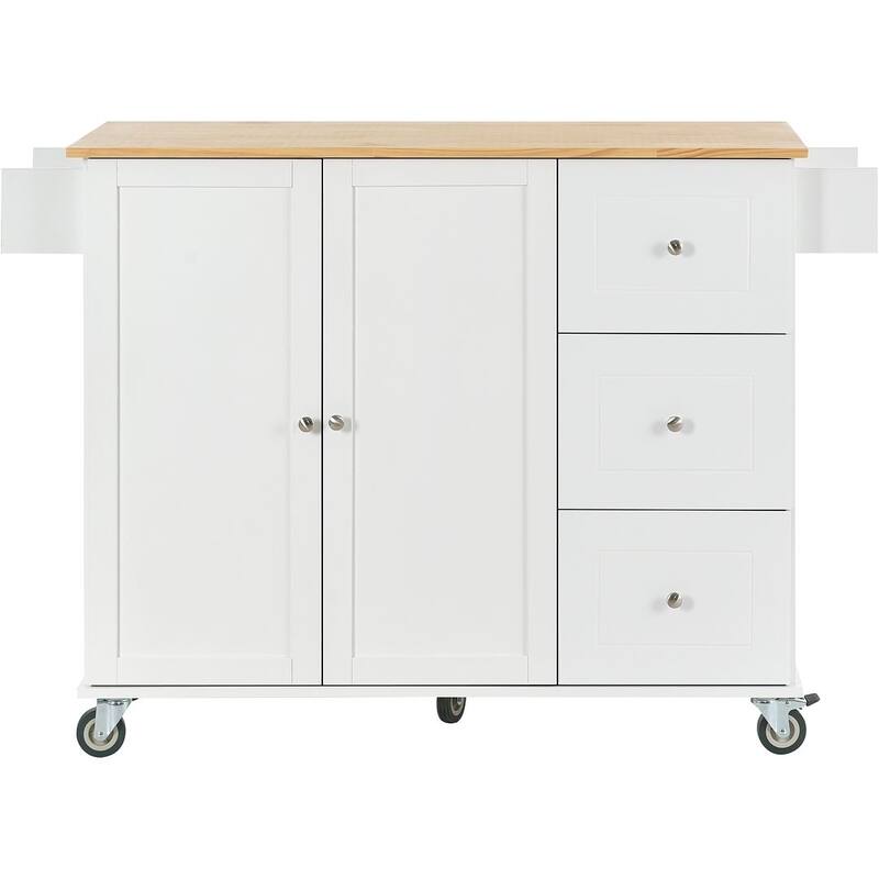 Rolling Mobile Kitchen Island with Wheels Drop Leaf, Solid Wood Top