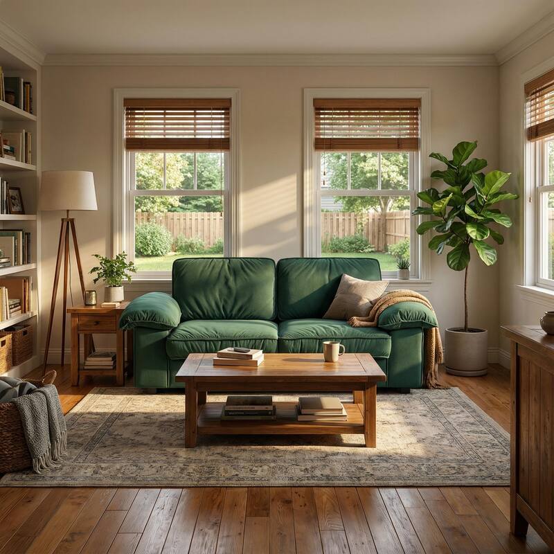 Roomfitters Modern Overstuffed Upholstered Sofa with Hidden Storage and Padded Arms, Comfy Loveseat for Small Space