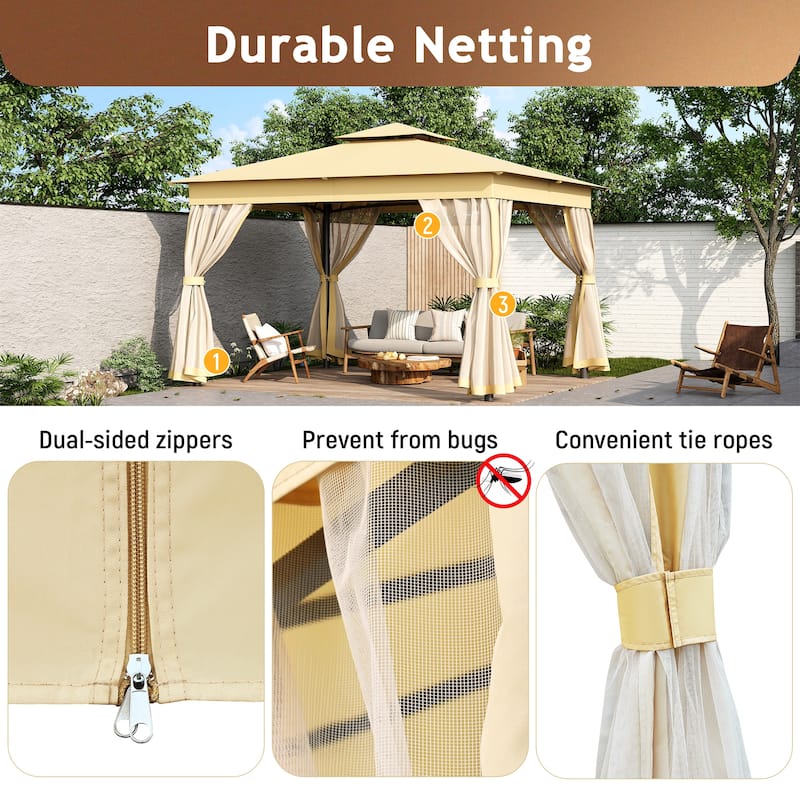 Roomfitters 10x12 FT Outdoor Gazebo with Double Roofs, Patio Canopy and Mosquito Netting for Backyard, Garden, Lawn