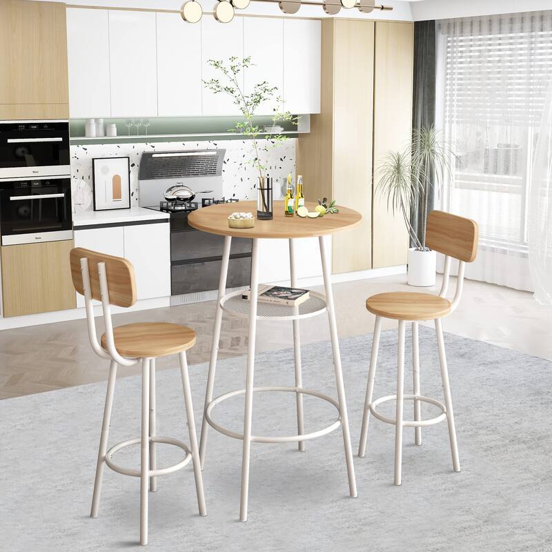 3-Piece Bar Table Set for 2, 2-Tier Round Bistro Dining Table Set