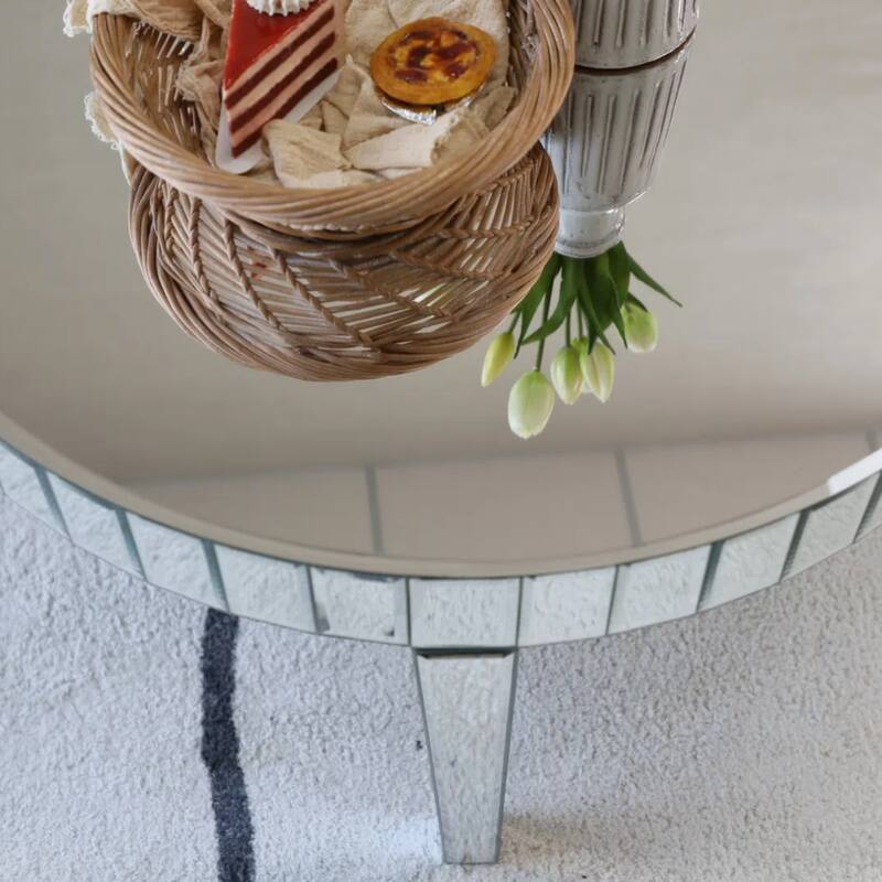 31.5" Dazzling Sliver Round Coffee Table with Fluted Mirror Design for Living Room - Silver