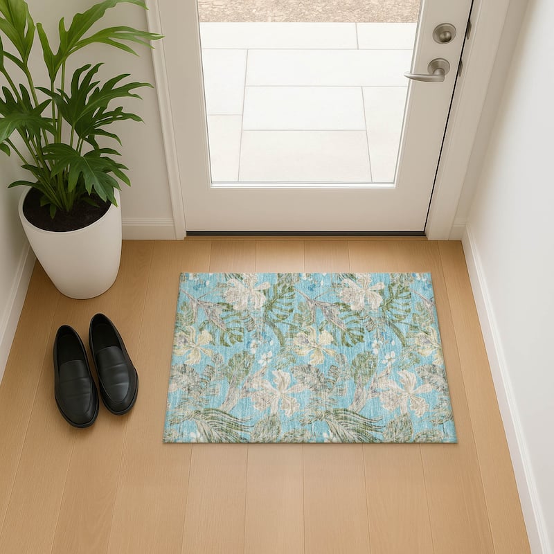 Premium Washable Super Soft Tropical Paradise Mayfield Rug - Teal - 1'8" x 2'6"