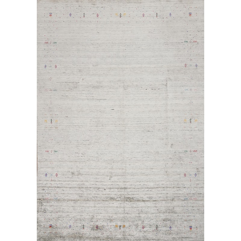 Hand Knotted Oriental Viscose Silk Carpet Tribal Animal Pictorial Multi-Colored Gabbeh Area Rug - 11' 11'' X 9' 0''