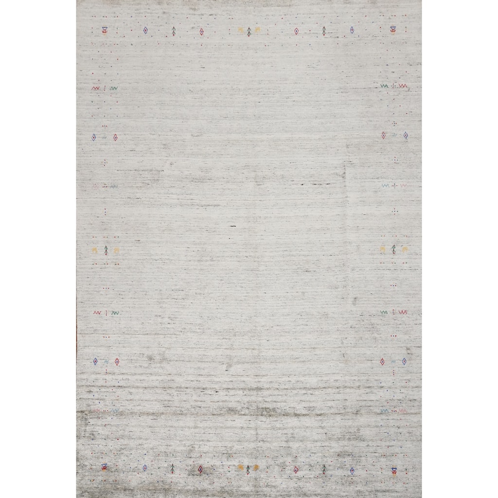 Hand Knotted Oriental Viscose Silk Carpet Tribal Animal Pictorial Multi-Colored Gabbeh Area Rug - 11' 11'' X 9' 0''