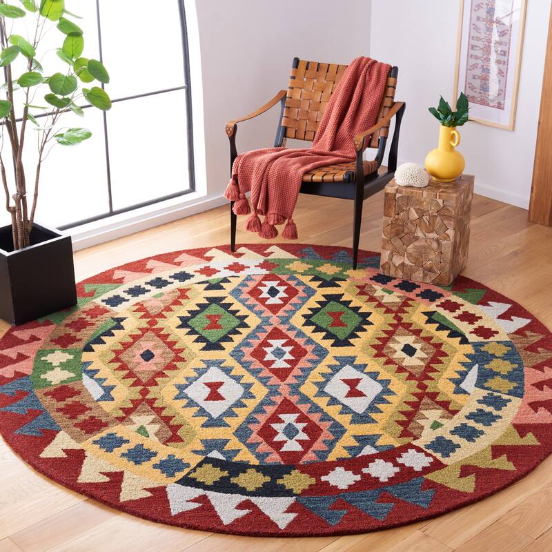 SAFAVIEH Handmade Aspen Nataliya Boho Tribal Wool Rug - 7' Round - Red/Green