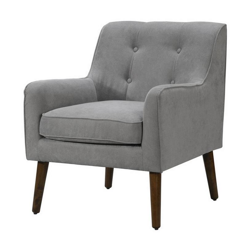 Kina 28 Inch Accent Chair, Light Gray Fabric, Button Tufted, Angled Legs - Grey