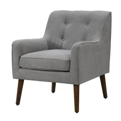 Kina 28 Inch Accent Chair, Light Gray Fabric, Button Tufted, Angled Legs