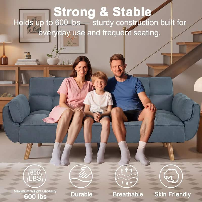 75″ Convertible Futon Sofa Bed, Small Futon Couch with Adjustable Backrest, Sleeper Sofa Couches for Small Living Room, Office