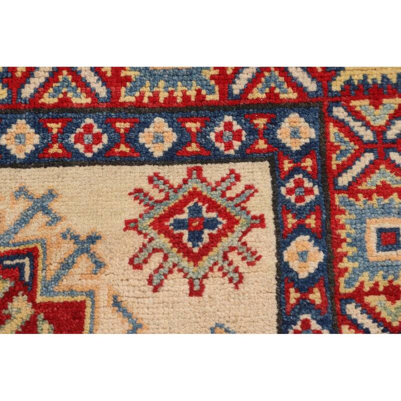 Geometric Kazak Rug Handmade Wool Carpet - 2'10" x 4'3"