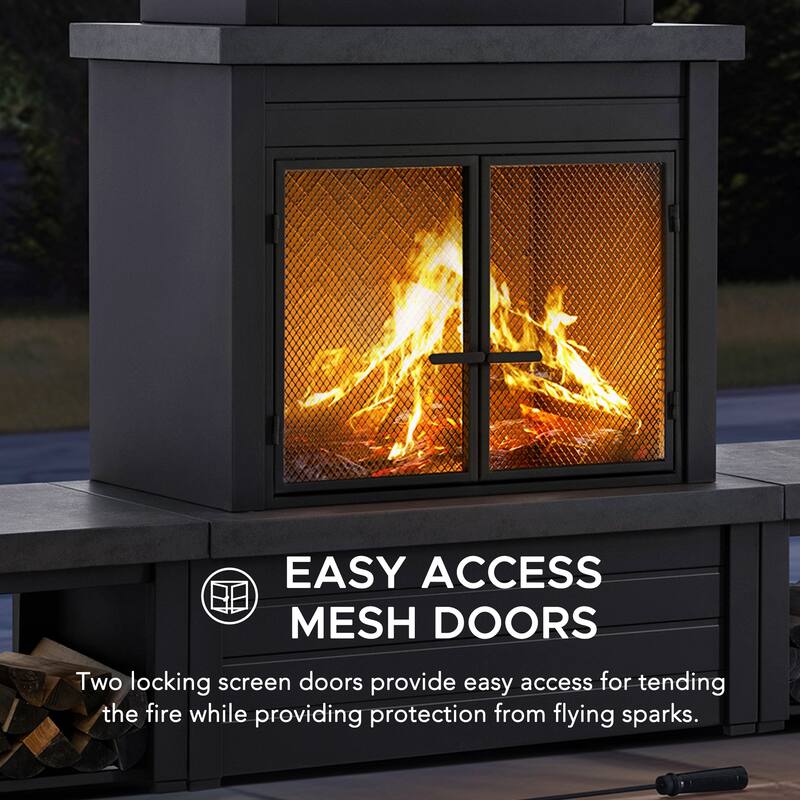 Sunjoy Outdoor Wood Burning with Chimney, Log Holders, Fireplace Tool, and PVC Cover