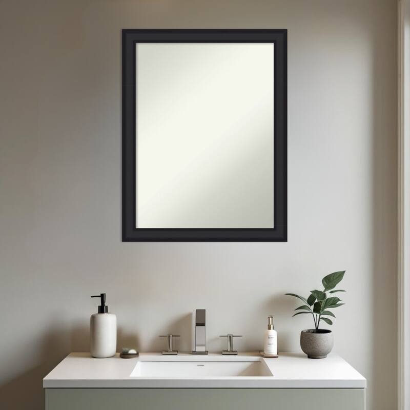 Oliver Narrow Non-Beveled Wood Framed Bathroom Vanity Wall Mirror