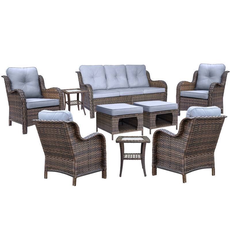 9 Piece Outdoor Patio Conversation Wicker Furniture Sofa Seating Sets