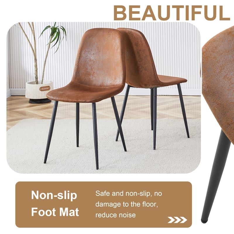 Rectangular Dining Table Set for 4, 5-Piece Modern Wood Dining Set with 4 Brown Suede Chairs for Home, Kitchen
