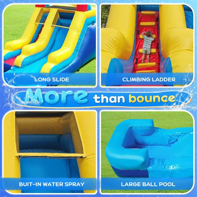 Vinyl Inflatable Bounce House with Long Slide, Climbing Ladder, Large Ball Pool and 1500-Watt Blower - 14x9x23ft
