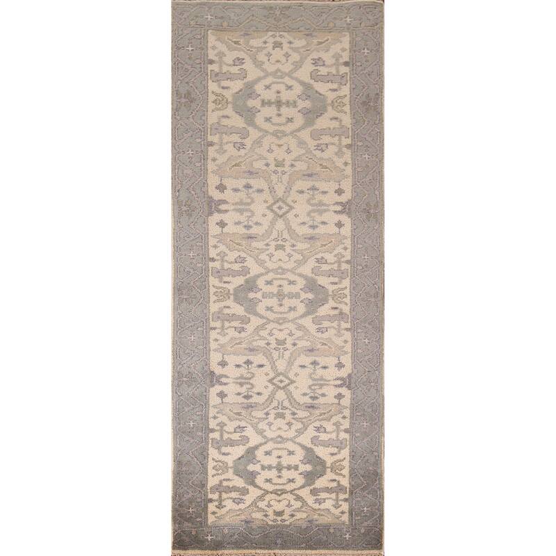Earth Tone Oushak Oriental Runner Rug Handmade Wool Carpet - 2'7"x 7'11"