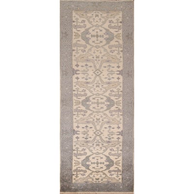 Earth Tone Oushak Oriental Runner Rug Handmade Wool Carpet - 2'7"x 7'11"