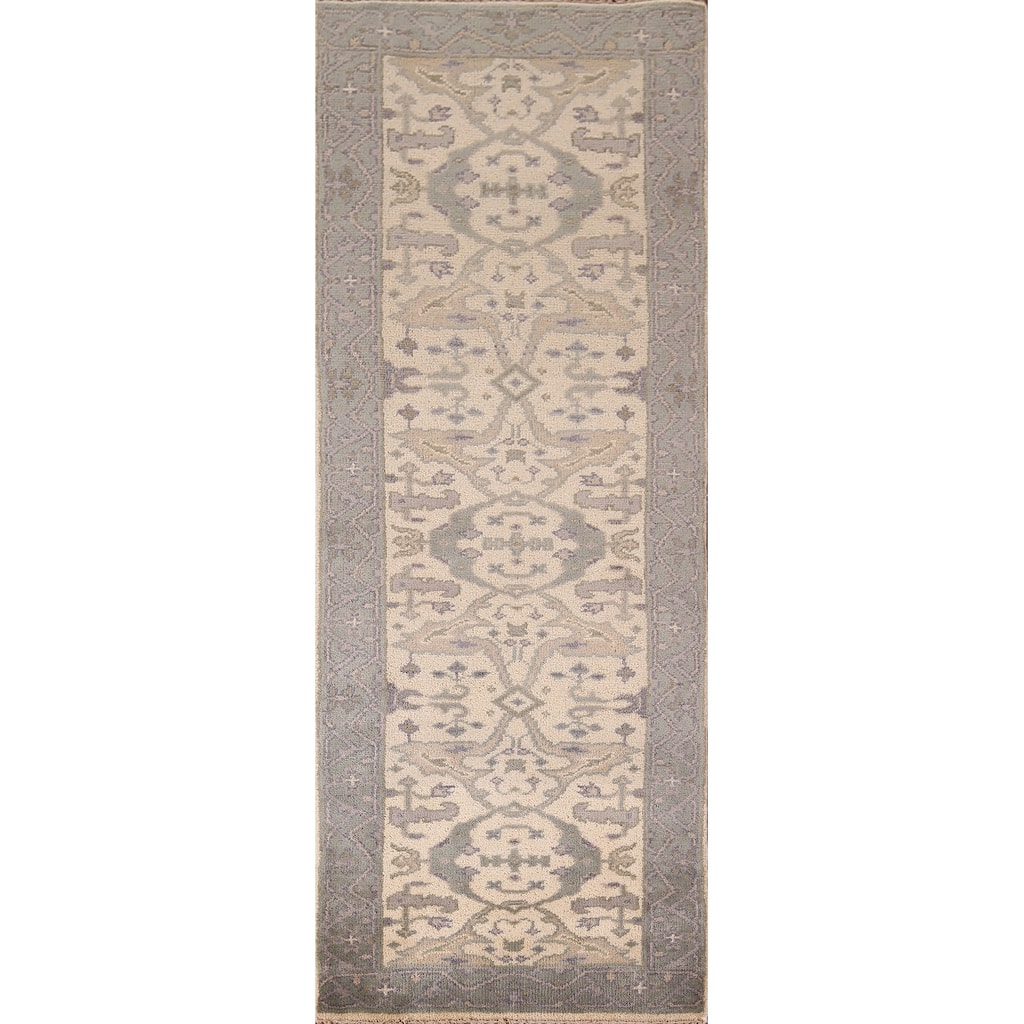 Earth Tone Oushak Oriental Runner Rug Handmade Wool Carpet - 2'7"x 7'11"
