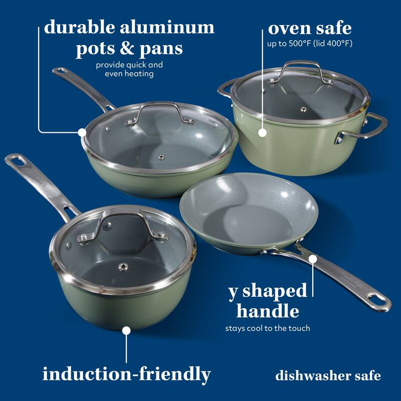 Sur La Table Kitchen Essentials 10 Piece PFA Free Titanium Ceramic Nonstick Interior Forged Aluminum Cookware Pots and Pans Set