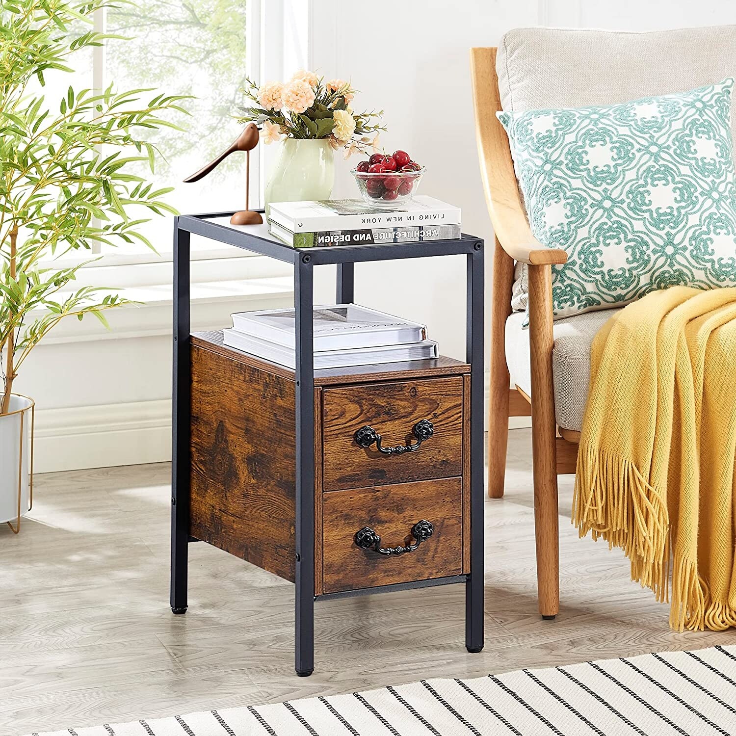 Vecelo modern outlet rectangular wood nightstand