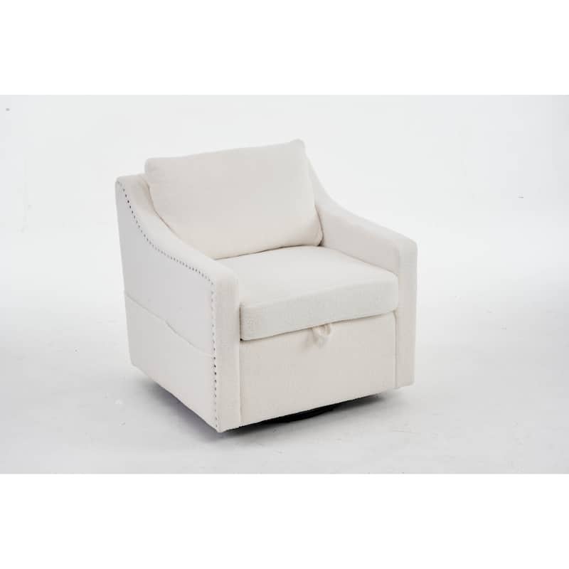 Teddy Upholstered Swivel Accent Chair, Single Sofa Chair with High Backrest, Lounge Armchair with Metal Base & Side Pocket