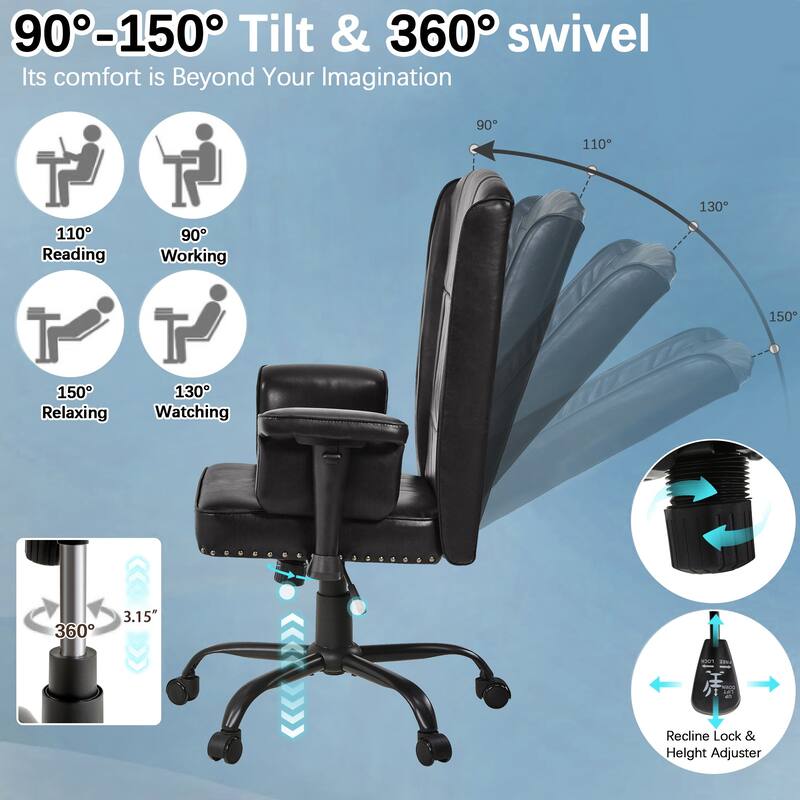 Pu Leather Home Office Desk Chair Adjustable Desk Chair Office Chair Computer Chair Ergonomic Mid Back with 360°Swivel