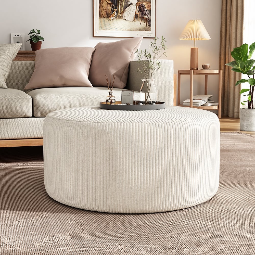 Olias Velvet Upholstered Round Ottoman by Christopher Knight Home