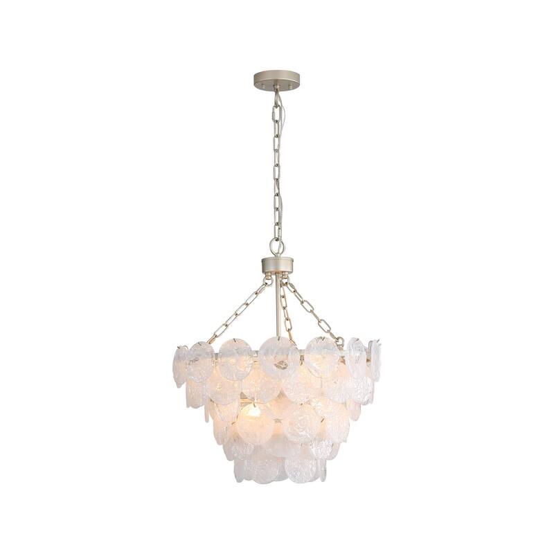 Cascada 3 Tier - 8 Light Pendant in Aegean Silver with Cirrus Cloud Glass Shade - Gold