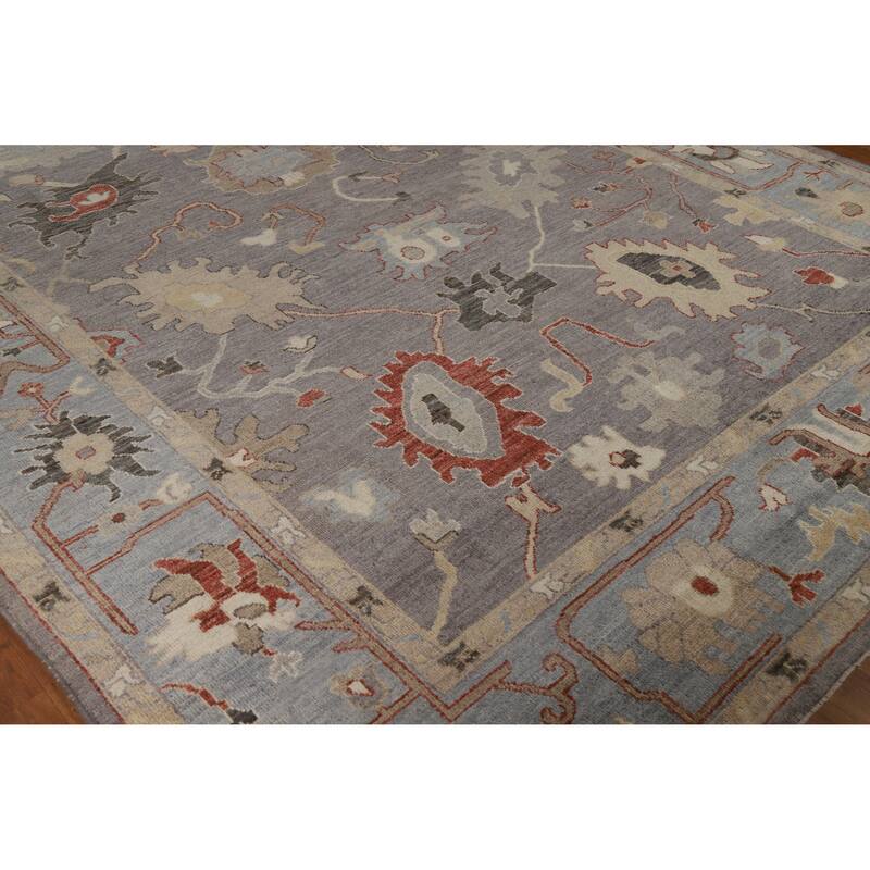 Hand Knotted Oriental 100% Wool Carpet Transitional All-Over Greys & Charcoal Oushak Area Rug - 9' 9'' X 8' 1''