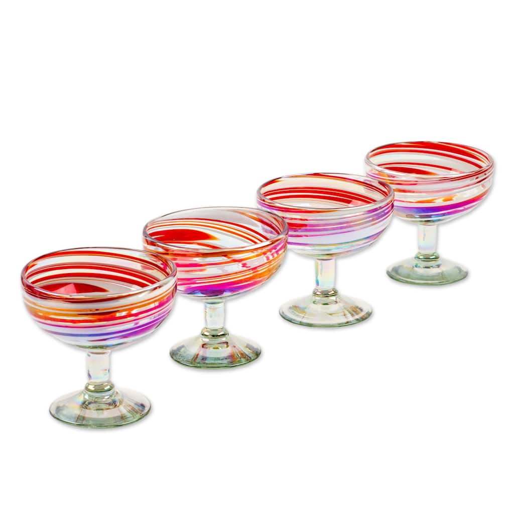 NOVICA Artisan Handblown Recycled Cocktail Glasses Red Drinkware Tableware Party 'Trendy Enchantment'(Set Of 4)