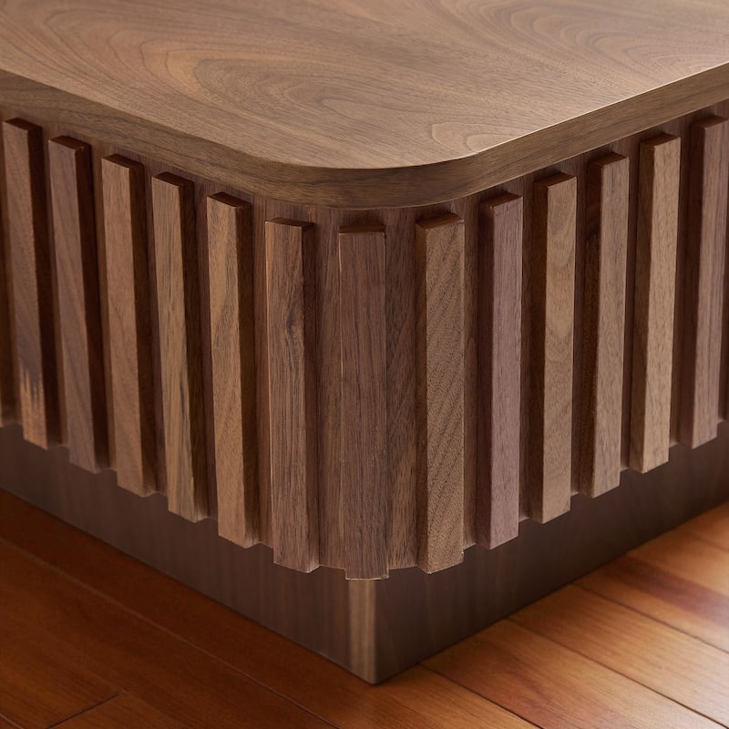 35.43" Modern Handcrafted Drum Coffee Table with Lift-Top and Hidden Storage, Square Wooden Accent Table