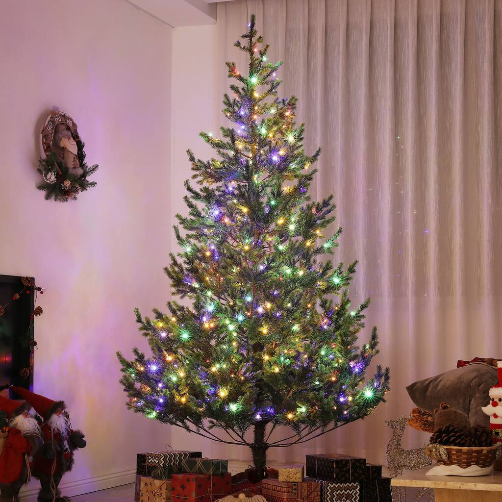 Sparse 7ft Prelit Cedar Tree with 11 Lighting Modes, Hinged Assembly, 2931 Tips