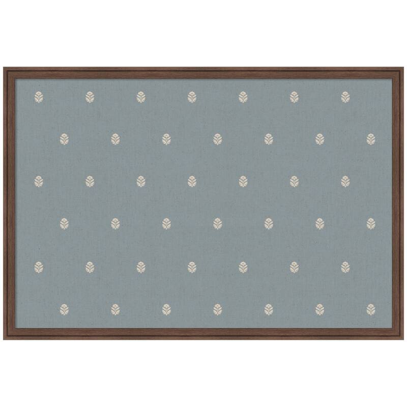 Kate and Laurel Pinboard Blue Botanical Block Print - 38x26 - Florence Medium Brown