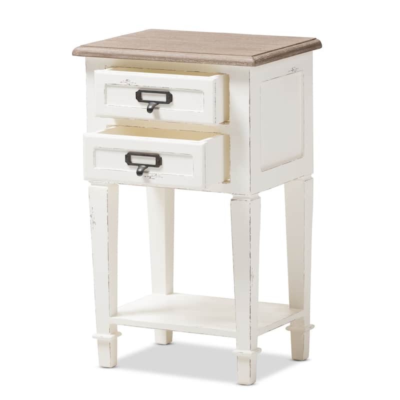 Side Table with Drawer - Weathered Oak & White Nightstand - 15.75" Wide Accent Table