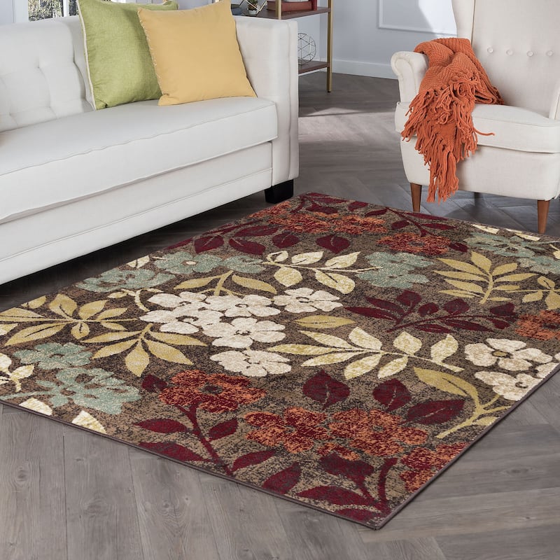 Decora Shabby Chic Floral Indoor Area Rug - 5'3'' x 7'3'' - Brown