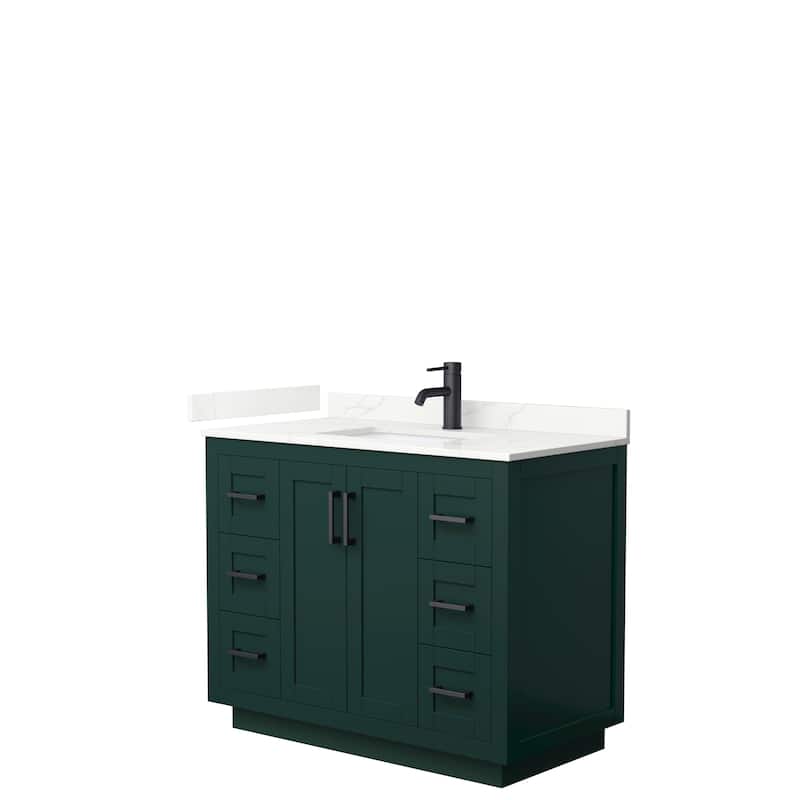 Miranda 42-inch Single Vanity, Quartz Top - Green, Black Trim, Giotto Quartz Top