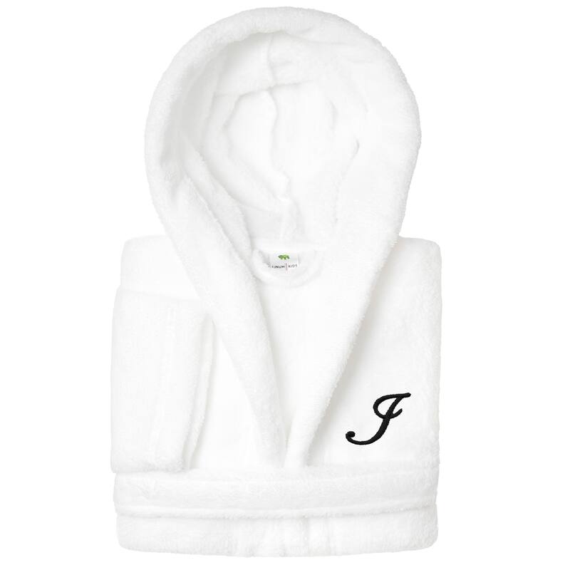 Sweet Kids 100% Polyester SUPER PLUSH Double Brushed Hooded Bathrobe with Black Script Monogram - Large - I