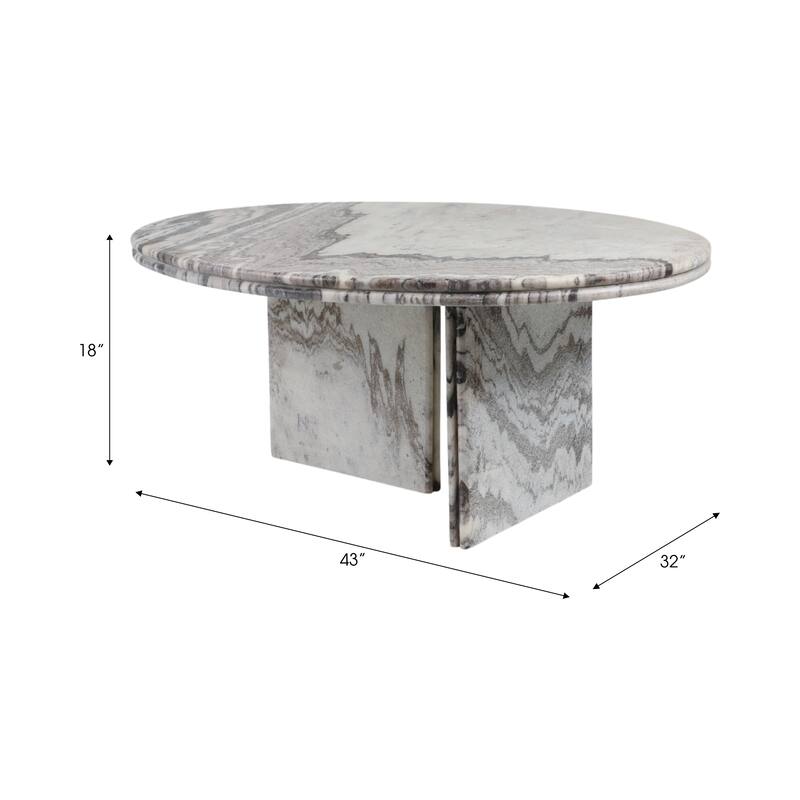 Round Marble Coffee Table with Pedestal Base - Ivory/Gray, 42" - 42.0"