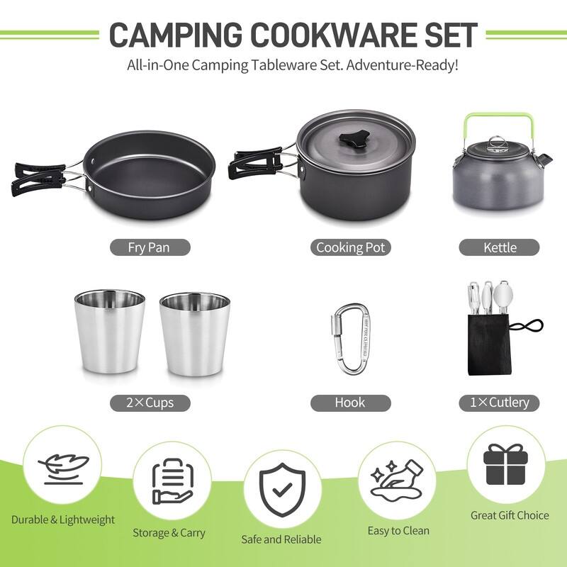Camping Cookware Set Outdoor Cooking Kit Double Cookware - 10 Pcs