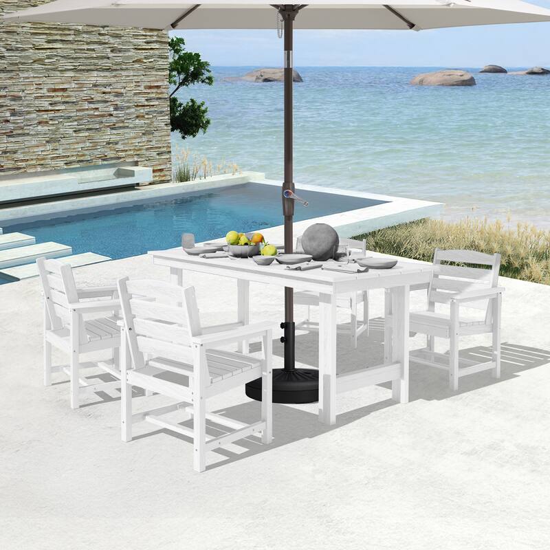 5-Piece HDPE Outdoor Dining Table Sets with Umbrella Hole - 1-Table 4-Chairs