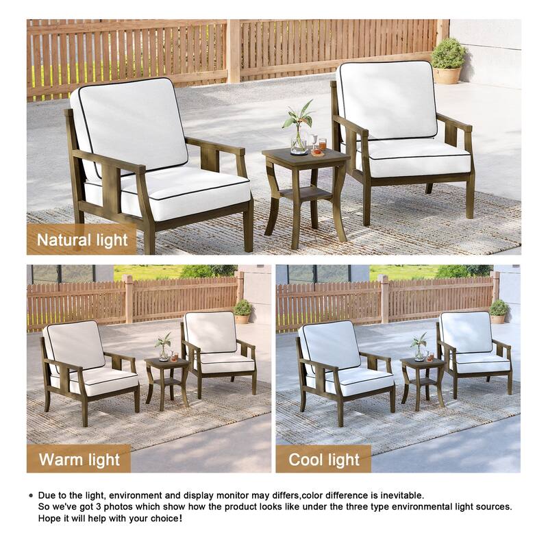 3-Piece Solid Teak Outdoor Patio Furniture Set Armchairs & Storage Table