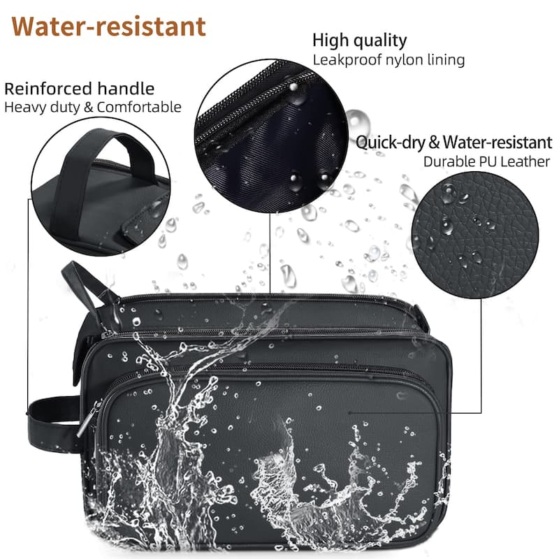 PU Leather Toiletry Bag for Men - Water-Resistant Travel Dopp Kit for Grooming, Shaving, Cosmetics & Accessories
