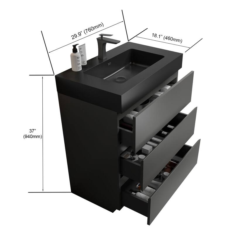 30"Bathroom Vanity with Sink,Large Storage Freestanding Bathroom Vanity,One-Piece Sink Basin without Drain and Faucet