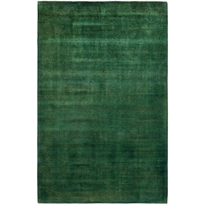 Overdyed One-of-a-Kind Hand-Knotted Area Rug - Green - 6' 1" x 9' 5"