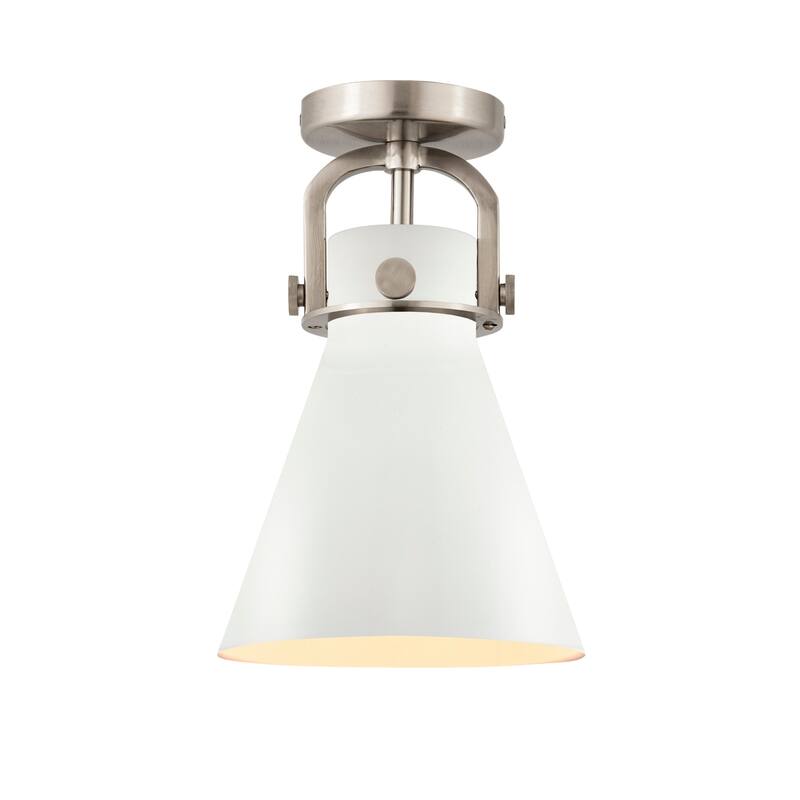 Innovations Lighting 410-1F-15-8 Newton Cone Flush Newton Cone 8" Wide - Satin Nickel / White