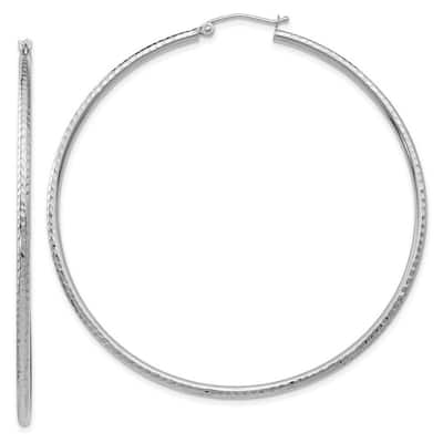 Curata 14k White Gold Hollow Polished Hinged Post Sparkle Cut Round Tube Hoop Earrings - 56x56mm
