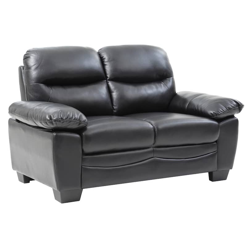 Flared Padded Arm Faux Leather Straight Sofa - 59" - Black