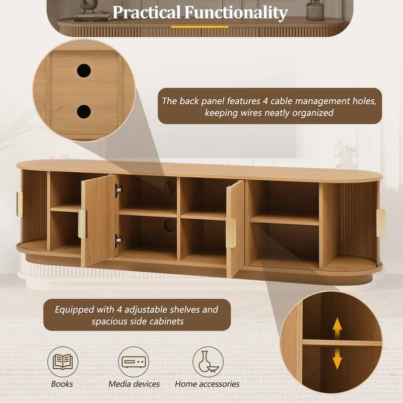 Farmhouse Wooden TV Stand up to 75" with Sliding Door and Adjustable Shelves for Modern Home Entertainment