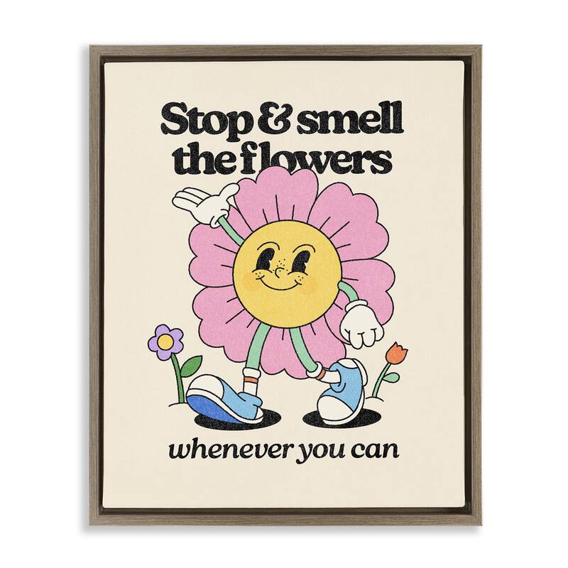 Stupell Vintage Smell The Flowers Framed Floater Canvas Wall Art Design By Victoria Barnes - 25 x 31 - Brown